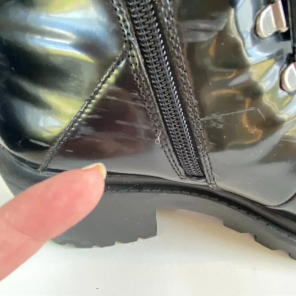 Black Patent Leather Combat Biker Boots Sz 7.5